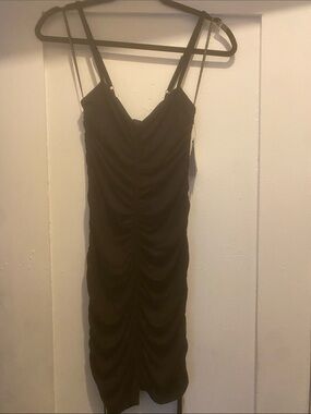 Volcom Black Ruched Midi Dress with Straps